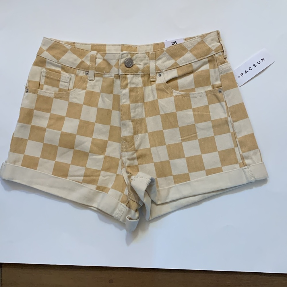 PacSun Mom Shorts Tan Checker Size 26